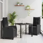 Set de masă pentru grădină cu pernă 3 pcs Negru poliratan GartenMobel Dekor