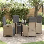 Set de masă pentru grădină cu pernă 5 pcs Bej poliratan GartenMobel Dekor