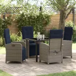 Set de masă pentru grădină cu pernă 5 pcs Gri poliratan GartenMobel Dekor