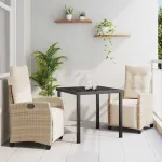Set de masă pentru grădină cu pernă 3 pcs Bej poliratan GartenMobel Dekor