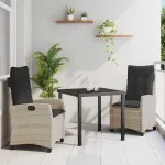 Set de masă pentru grădină cu pernă 3 pcs Gri deschis poliratan GartenMobel Dekor