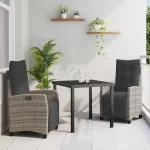 Set de masă pentru grădină cu pernă 3 pcs Gri poliratan GartenMobel Dekor