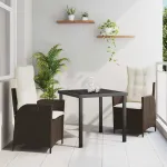 Set de masă pentru grădină cu pernă 3 pcs Maro poliratan GartenMobel Dekor