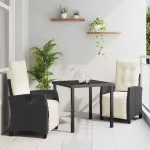 Set de masă pentru grădină cu pernă 3 pcs Negru poliratan GartenMobel Dekor