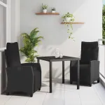 Set de masă pentru grădină cu pernă 3 pcs Negru poliratan GartenMobel Dekor
