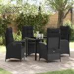 Set de masă pentru grădină cu pernă 5 pcs Negru poliratan GartenMobel Dekor
