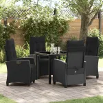 Set de masă pentru grădină cu pernă 5 pcs Negru poliratan GartenMobel Dekor