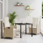 Set de masă pentru grădină cu pernă 3 pcs Bej poliratan GartenMobel Dekor
