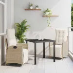 Set de masă pentru grădină cu pernă 3 pcs Bej poliratan GartenMobel Dekor
