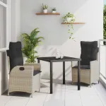 Set de masă pentru grădină cu pernă 3 pcs Gri deschis poliratan GartenMobel Dekor