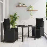 Set de masă pentru grădină cu pernă 3 pcs Negru poliratan GartenMobel Dekor
