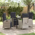 Set de masă pentru grădină cu pernă 5 pcs Gri deschis poliratan GartenMobel Dekor