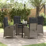 Set de masă pentru grădină cu pernă 5 pcs Gri poliratan GartenMobel Dekor