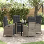 Set de masă pentru grădină cu pernă 5 pcs Gri poliratan GartenMobel Dekor