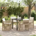 Set de masă pentru grădină 5 pcs Bej Oțel vopsit electrostatic GartenMobel Dekor