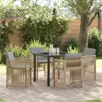 Set de masă pentru grădină 5 pcs Bej Oțel vopsit electrostatic GartenMobel Dekor