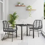 Set de masă pentru grădină 3 pcs Negru poliratan GartenMobel Dekor