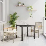 Set de masă pentru grădină cu pernă 3 pcs Bej și negru Ratan GartenMobel Dekor