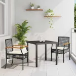 Set de masă pentru grădină cu pernă 3 pcs Negru Ratan GartenMobel Dekor