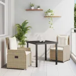 Set de masă pentru grădină 3 pcs Beige și gri deschis poliratan GartenMobel Dekor
