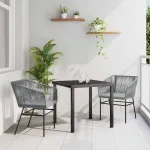 Set de masă pentru grădină 3 pcs Gri Oțel vopsit electrostatic GartenMobel Dekor