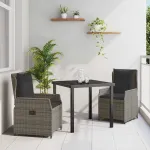 Set de masă pentru grădină 3 pcs Gri poliratan GartenMobel Dekor