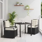 Set de masă pentru grădină 3 pcs Negru poliratan GartenMobel Dekor