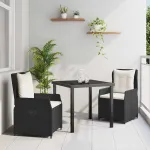 Set de masă pentru grădină 3 pcs Negru poliratan GartenMobel Dekor