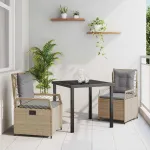 Set de masă pentru grădină 3 pcs Beige și gri deschis poliratan GartenMobel Dekor