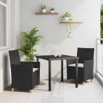 Set de masă pentru grădină 3 pcs Negru poliratan GartenMobel Dekor