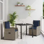 Set de masă pentru grădină cu pernă 3 pcs Gri Rattan poli GartenMobel Dekor