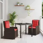Set de masă pentru grădină cu pernă 3 pcs Maro Rattan poli GartenMobel Dekor