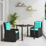 Set de masă pentru grădină cu pernă 3 pcs Negru Rattan poli GartenMobel Dekor