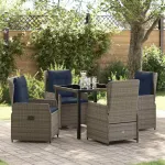 Set de masă pentru grădină cu pernă 5 pcs Gri Rattan poli GartenMobel Dekor