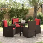 Set de masă pentru grădină cu pernă 5 pcs Maro Rattan poli GartenMobel Dekor