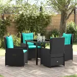 Set de masă pentru grădină cu pernă 5 pcs Negru Rattan poli GartenMobel Dekor
