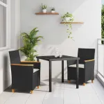 Set de masă pentru grădină 3 pcs Negru poliratan GartenMobel Dekor