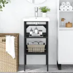 Cadru chiuvetă de baie, negru, 40x38x83 cm, fier GartenMobel Dekor