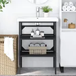 Cadru chiuvetă de baie, negru, 59x38x83 cm, fier GartenMobel Dekor