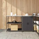 Set de depozitare pentru bucătărie cu raft cu ușă 2 pcs Negru GartenMobel Dekor