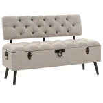 Bancă de depozitare cu spătar, crem, 110 cm, material textil GartenMobel Dekor