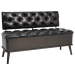 Bancă de depozitare cu spătar, negru, 110 cm, piele ecologică GartenMobel Dekor