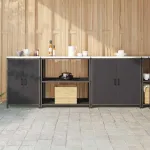 Set de depozitare pentru bucătărie cu raft 3 pcs Negru Oțel GartenMobel Dekor