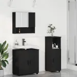 Set de mobilier pentru baie 3 pcs Negru Lemn compozit & Metal GartenMobel Dekor