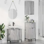 Set de mobilier pentru baie 3 pcs sonoma gri Lemn compozit GartenMobel Dekor