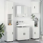 Set de mobilier pentru baie Pe perete cu ușă 5 pcs Alb lucios GartenMobel Dekor