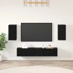 Set comodă TV Pe perete 4 pcs Stejar Negru Lemn compozit GartenMobel Dekor