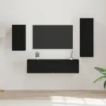 Set comodă TV Pe perete 4 pcs Stejar Negru Lemn compozit GartenMobel Dekor