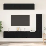 Set comodă TV Pe perete 6 pcs Stejar Negru Lemn compozit GartenMobel Dekor