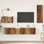 Dulap pentru TV pe Perete 4 pcs Lemn Vechi Lemn compozit GartenMobel Dekor